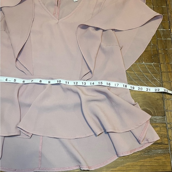 Umgee Pink Flutter Sleeve Ruffled Peplum Blouse - Picture 7 of 10